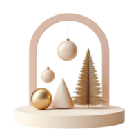Empty Christmas Beige podium with geometric style isolate on transparent background png