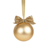 Shiny Golden Christmas Ball honing with bow and ribbon front view isolate on transparent background png