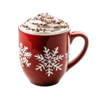 Hot chocolate in red christmas theme mug isolate on transparent background png