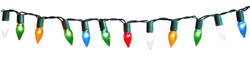 A string of colorful Christmas lights hanging isolate on transparent background png