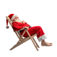 Santa Claus relaxing on beach chair side view isolate on transparent background png