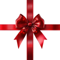 Shiny red gift's bow and ribbon, 3D realistic isolate on transparent background png
