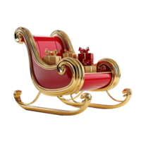 Red and gold Sleigh with presents 3D redner side view isolate on transparent background png