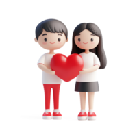 Young couple holding red heart, Valentine concept 3D icon isolate png