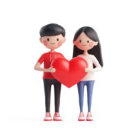 Young couple holding red heart, Valentine concept 3D icon isolate png