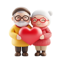 Senior couple gives heart on Valentine's Day 3D icon isolate png