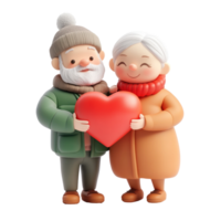 Senior couple gives heart on Valentine's Day 3D icon isolate png