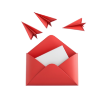 branco papel aviões mosca Fora do a vermelho aberto envelope 3d ícone isolar png