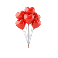 Bunch of red heart shape flying balloons 3D icon cartoon isolate png