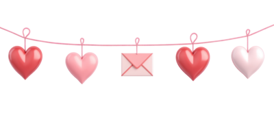 Garland Red and Pink heart and envelope hanging 3D icon cartoon isolate png
