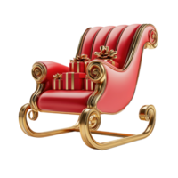 Red and gold Sleigh with presents 3D redner front view isolate on transparent background png