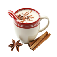 Mug of hot milk with cocoa and cinnamon for Christmas isolate on transparent background png