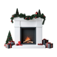Modern Christmas Fireplace with decorations isolate on transparent background png