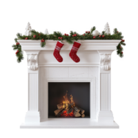 Fireplace with christmas decoration isolate on transparent background png