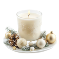 White Christmas candle with decoration items isolate on transparent background png