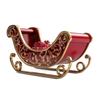 Red and gold Sleigh with presents 3D redner side view isolate on transparent background png