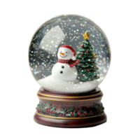 Snowman with christmas tree inside snow globe front view isolate on transparent background png