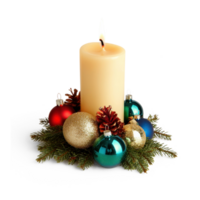 Advent Candle with Christmas decorated ornaments front view isolate on transparent background png