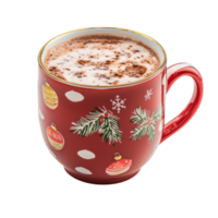 Hot chocolate in red christmas theme mug isolate on transparent background png