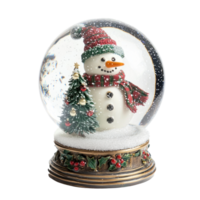 Snowman with christmas tree inside snow globe front view isolate on transparent background png