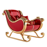 Red and gold Sleigh with presents 3D redner front view isolate on transparent background png