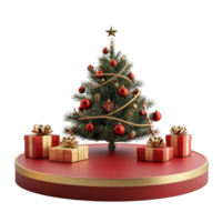 Christmas podium with gold and red decorations and presents isolate on transparent background png