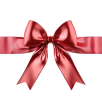 Shiny red gift's bow and ribbon, 3D render isolate on transparent background png