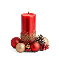 Red Advent Candle with Christmas decorated ornaments front view isolate on transparent background png