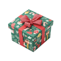 Gift box with Christmas pattern front view isolate on transparent background png