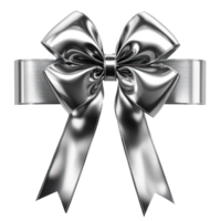 Shiny silver bow and ribbon, 3D render isolate on transparent background png
