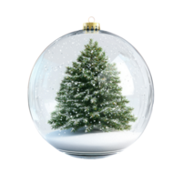 Christmas tree inside transparent snow ball front view isolate on transparent background png