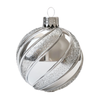 Shiny silver christmas bauble hanging isolate on transparent background png