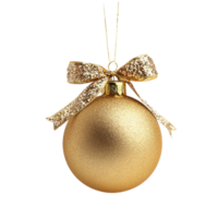 Golden Christmas Ball honing with bow and ribbon isolate on transparent background png