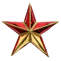 Shiny Red and gold Star decoration for christmas front view isolate on transparent background png