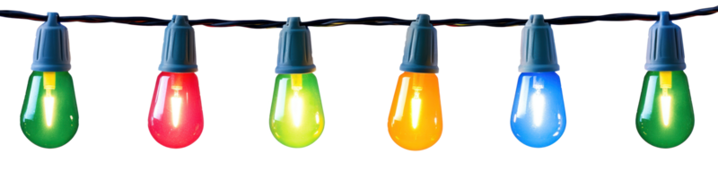 A string of colorful Christmas lights hanging isolate on transparent background png