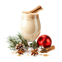 Christmas eggnog with grated nutmeg and cinnamon front view isolate on transparent background png