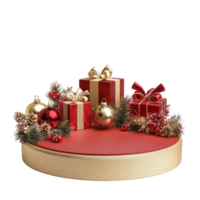 Christmas podium with gold and red decorations and presents isolate on transparent background png