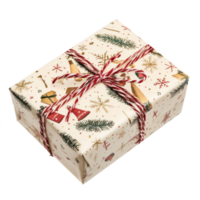 Homemade Christmas gift box wrap isolate on transparent background png