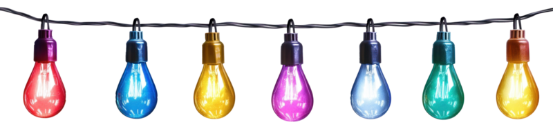 A string of colorful Christmas lights hanging isolate on transparent background png