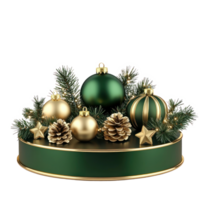 vacío Navidad podio en oro y verde con decoración artículos aislar en transparente antecedentes png