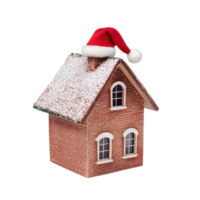 Mini model house with Santa Claus's hat on top isolate on transparent background png