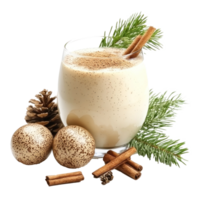 Christmas eggnog with grated nutmeg and cinnamon front view isolate on transparent background png