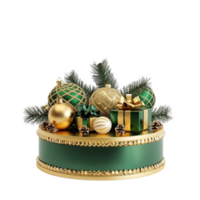 vacío Navidad podio en oro y verde con decoración artículos aislar en transparente antecedentes png