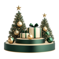 Christmas podium in gold and green color isolate on transparent background png
