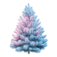 Pastel blue and pink Christmas Tree front view isolate on transparent background png
