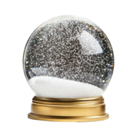 Empty snowglobe with gold base and inside with snow falling front view isolate on transparent background png