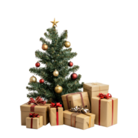 Presents with Christmas tree front view isolate on transparent background png