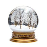 Empty snowglobe with gold base and inside with snow falling front view isolate on transparent background png