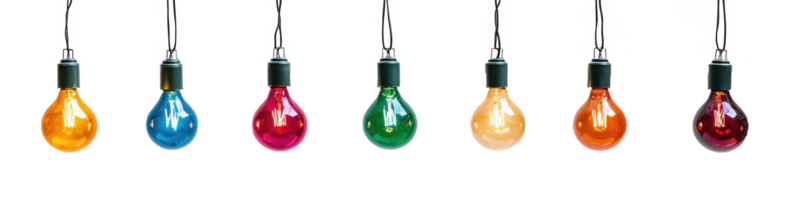 A string of colorful Christmas lights hanging isolate on transparent background png