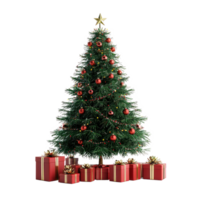 Christmas tree surrounded by presents front view isolate on transparent background png